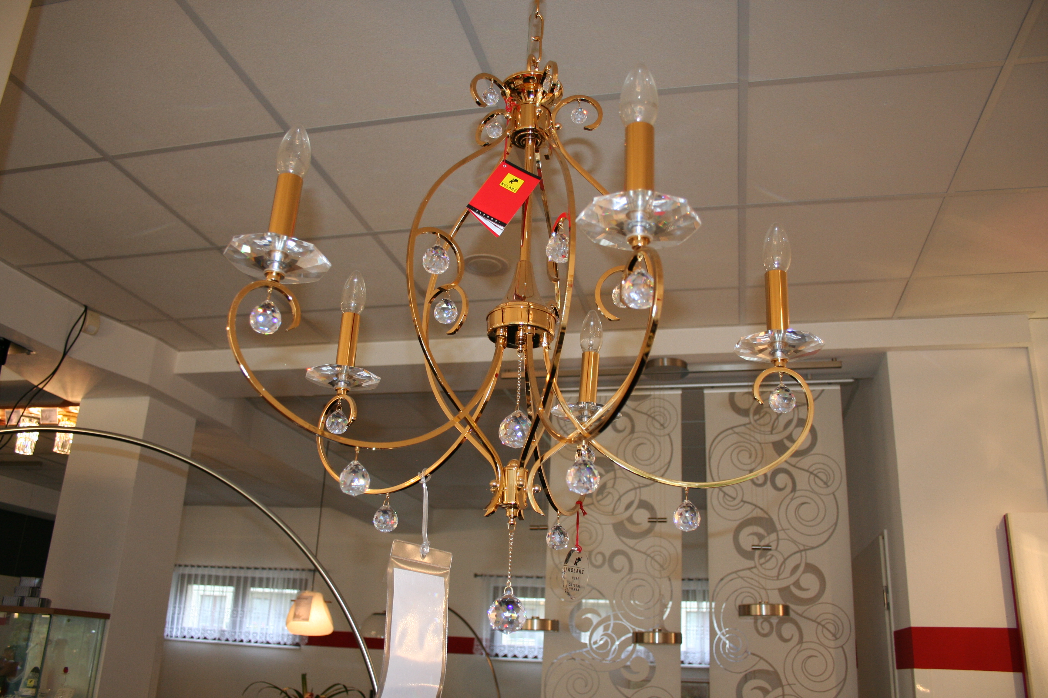 KOLARZ-Austrolux Leuchten - 0232.85.3.KpT - Lampadario CARAT, KOLARZ Pure, oro 24K D 66 cm, altezza min. 90 cm, altezza max. 135 cm, 5 luci, E14, 60 W