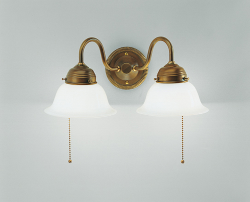 Berliner Messinglampen - A20-11op B - Applique da parete Lietzenburg con interruttore a cordicella