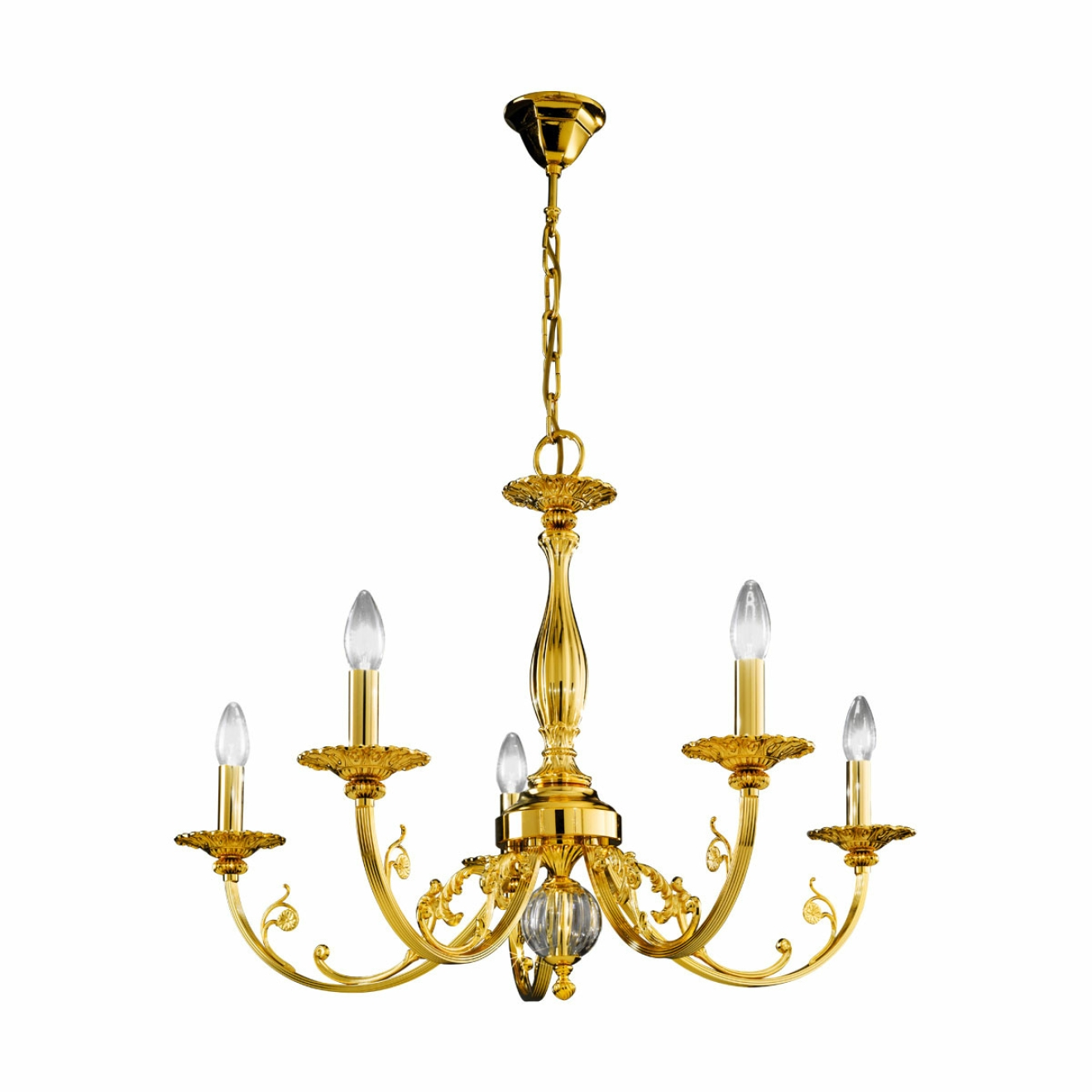 KOLARZ-Austrolux LeuchtenLampadario PISANI, oro 24K D 83 cm, altezza 128 cm, altezza min. 83 cm, altezza max. 57 cm, 5 luci, E14, 60 W