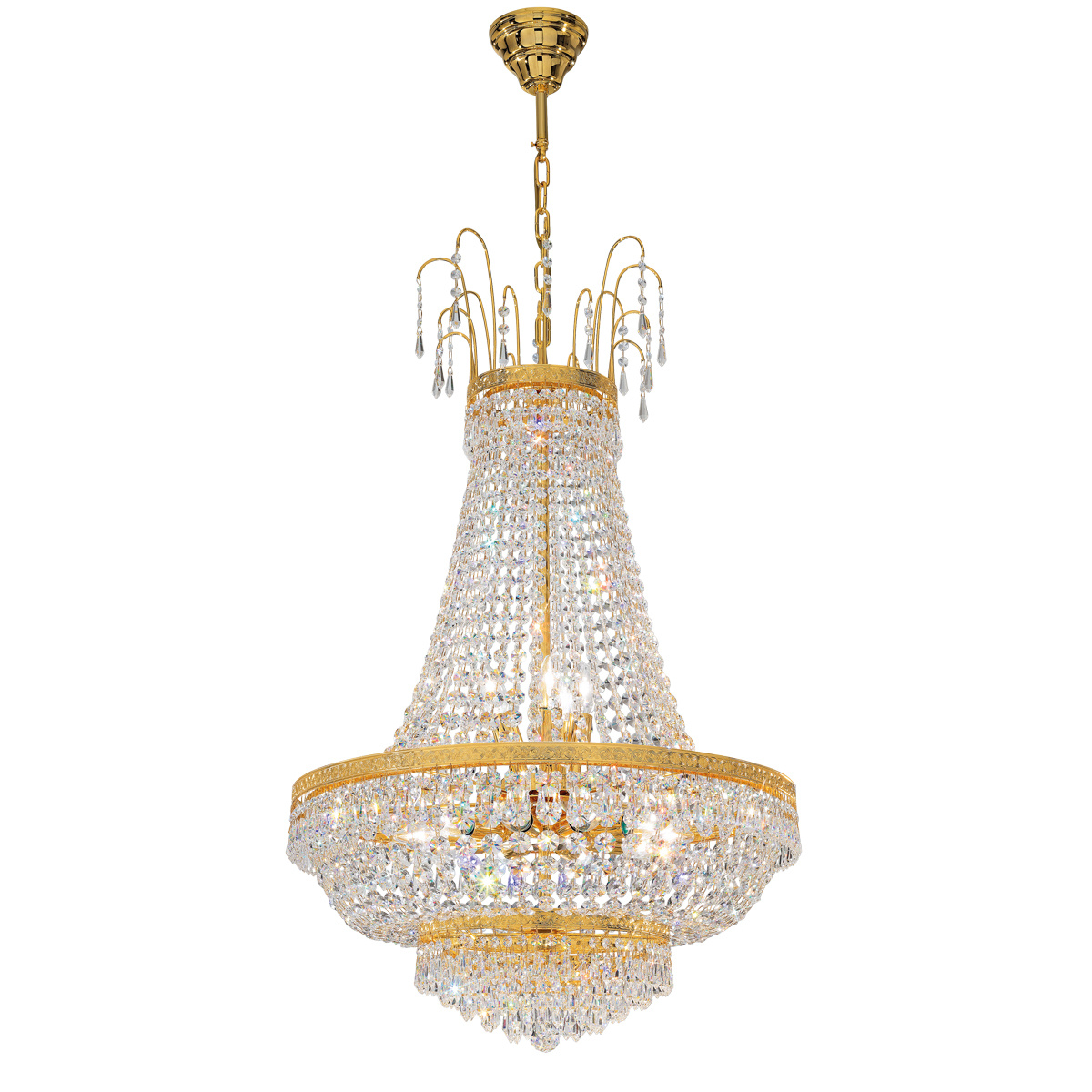 KOLARZ-Austrolux Leuchten - 0412.88+4.3.SpT - Lampadario EMPIRE, KOLARZ Pure, oro 24K D 65 cm, altezza min. 117 cm, altezza max. 137 cm, 8+4 luci, E27+E14, 60