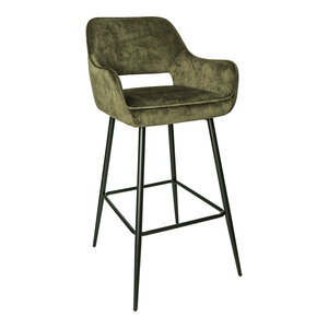Fallon sgabello da bar verde in velluto con struttura in metallo nero KD