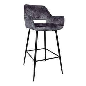 Sgabello da bar Fallon Velvet antracite con struttura in metallo nero