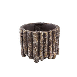 Morganne vaso rotondo basso in cemento marrone rigato S