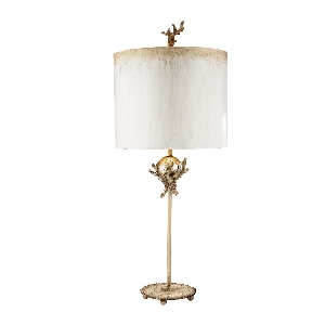 Lampada da tavolo Trellis - Patina color mastice e foglia d'argento con paralume color crema e mastice von Elstead