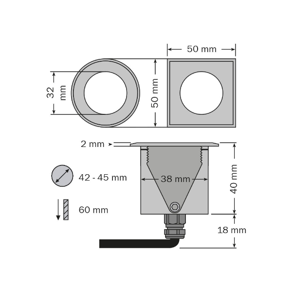 brilliance-midi faretto LED da incasso con griglia antiabbagliamento a nido d'ape, quadrato der Firma dot-spot
