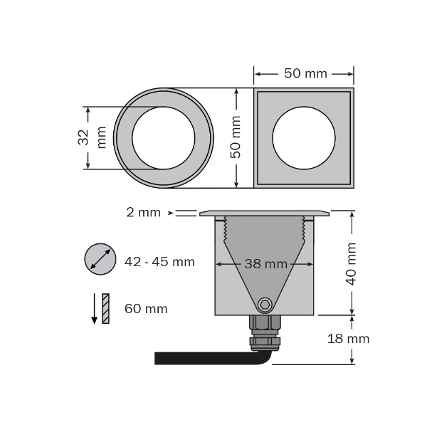 brilliance-mini faretto da incasso LED, quadrato der Firma dot-spot